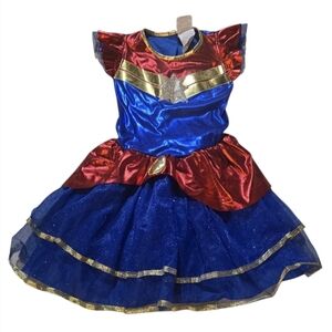 Marvel Superhero Wonder Woman Costume Red, Blue & Gold With Tutu, Girls Medium
